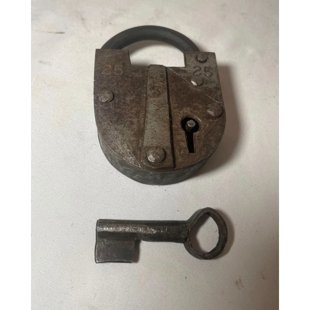 Rare Antique Hidden Key 1800's Pad Lock Solid Steel Wrought Iron Skeleton Key For Sale In New York - Image 6 of 9