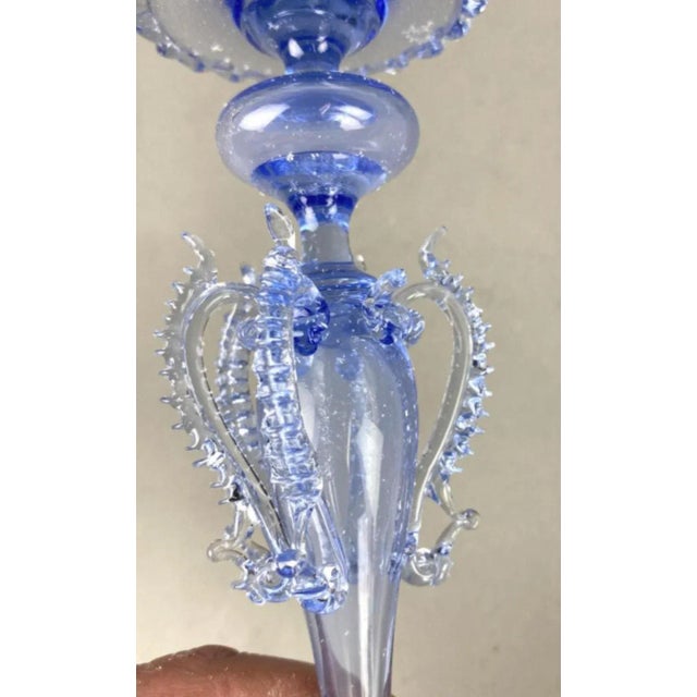 Italian Venetian Murano Style Glass Blue Candlesticks- Set of 4 For Sale - Image 3 of 4