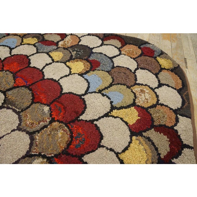 1940s Multi Floral Folk Art Penny Antique American Hooked Rug 4' 0''x4' 0'' Woven Wool Carpet For Sale - Image 9 of 12