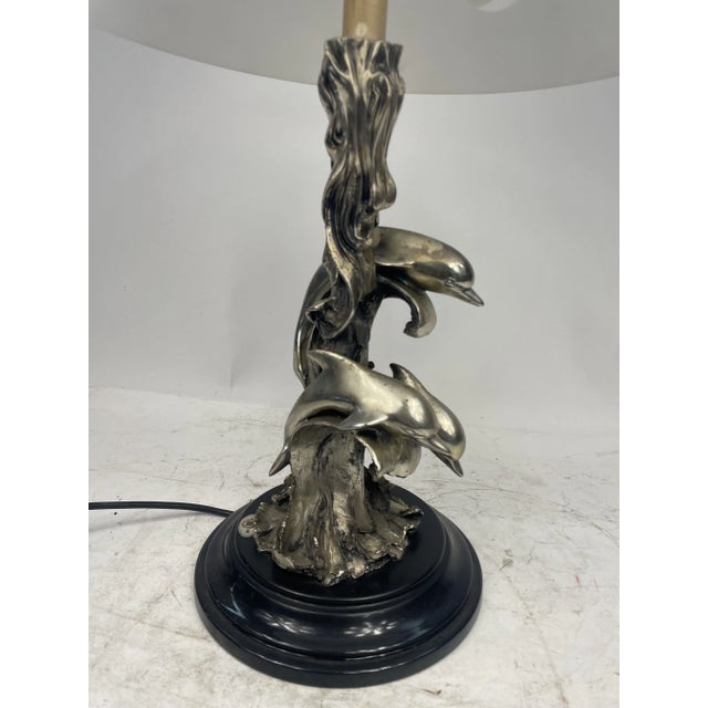Glass Lamp with Dolphins in Silvertone, 1980s For Sale - Image 7 of 11
