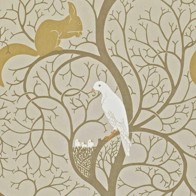 Sanderson Squirrel & Dove Wallpaper in Linen/ Ivory For Sale