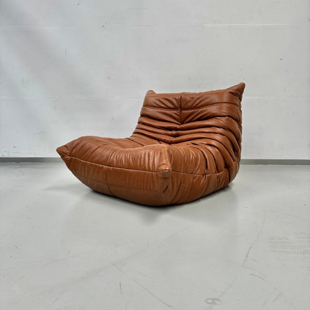 Vintage Togo Lounge Chair in Cognac Leather by Michel Ducaroy for Ligne Roset For Sale - Image 5 of 12