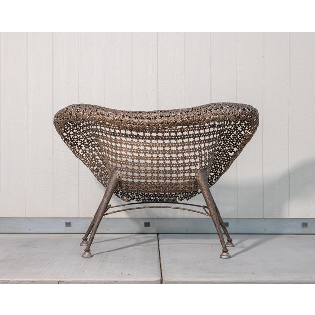 Metal Raymond Moralès Attributed Fauteuil À Corbeille Sculptural Bronzed Steel Lounge Chair, 1990s For Sale - Image 7 of 16