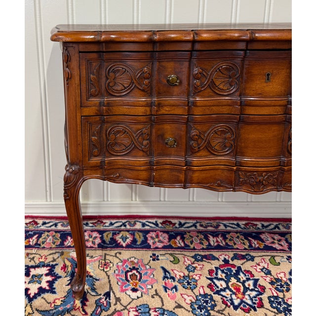 Antique French Chest of Drawers Console Serpentine Carved Walnut Louis XV c.1920 For Sale - Image 13 of 18