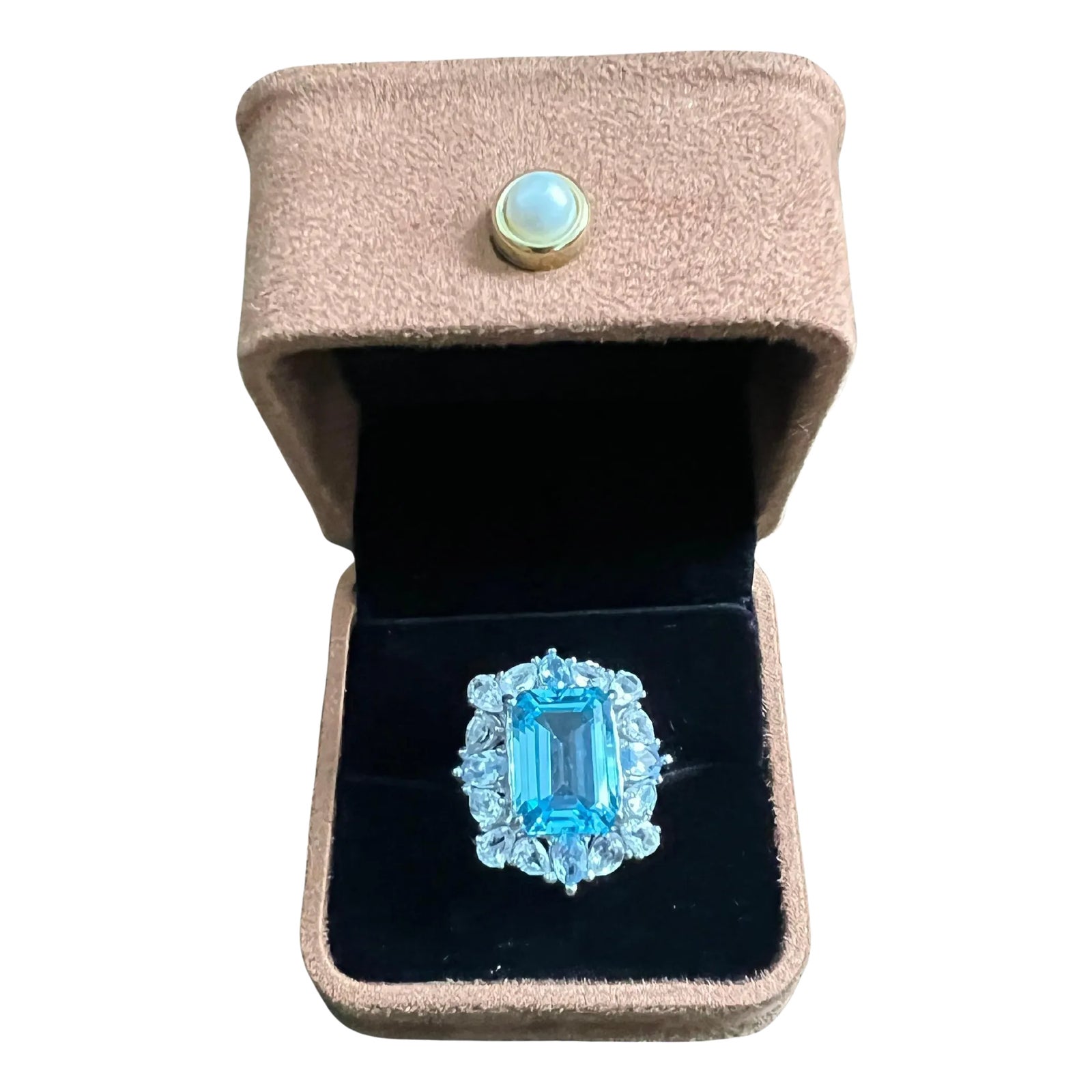 Classic Italian Bochic “Capri” Blue Topaz Cocktail Ring Set 18K Gold ...