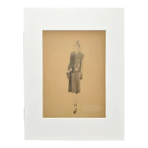 Early 1940s Figure Study of a Woman Wearing a Hat, Suit & Gloves