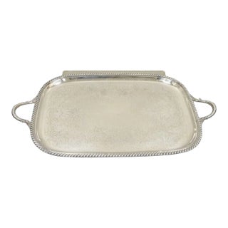 Vintage Victorian Epc Silver Plated Etched Twin Handle Serving Platter Tray For Sale