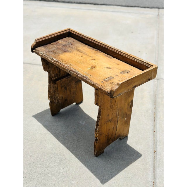 Wood Rustic Antique Pine Bench For Sale - Image 7 of 7