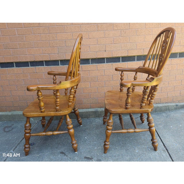 Tan Pair Stickley Mid-Century Windsor Style Cherry Armchairs For Sale - Image 8 of 11