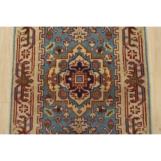 Tribal Heriz Runner 2’6” X 8’1” Blue Wool Tribal Hand-Knotted Oriental Rug For Sale - Image 3 of 12