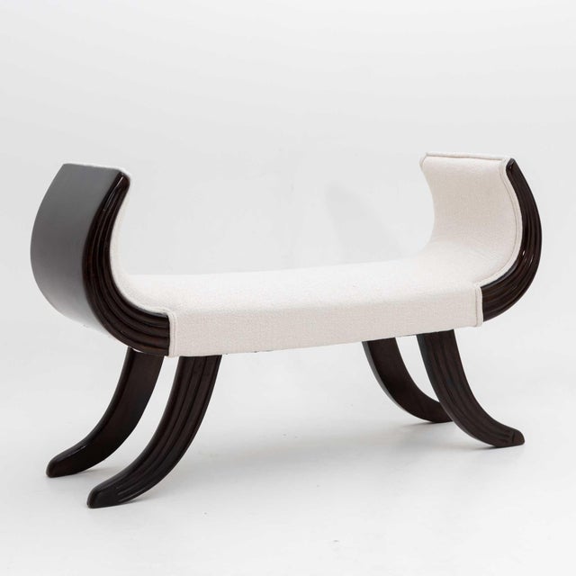 Art Nouveau Ebonised Bench With White Bouclé Cover, Italy, Early 20th Century For Sale - Image 3 of 5
