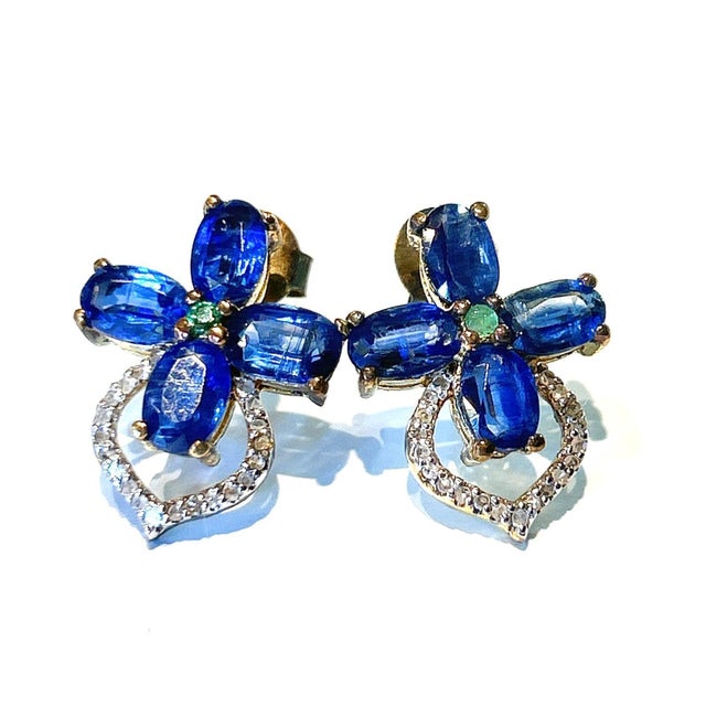 Bochic "Orient" Sapphire, Tanzanite & Emerald Earrings Set 18K Gold&Silver For Sale - Image 17 of 18