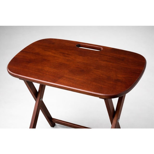 Mid-Century Modern Mid 20th Century Folding Snack Tables With Carry Handles – Pair For Sale - Image 3 of 5
