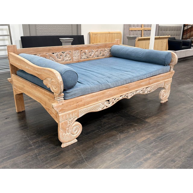 Traditional Hand-Carved Teak Daybed, Vintage For Sale - Image 3 of 12
