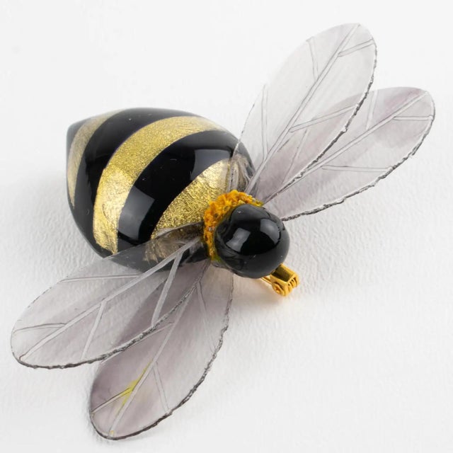 Cilea Paris Black and Gold Resin Carved Brooch Giant Honey Bee For Sale In Atlanta - Image 6 of 10