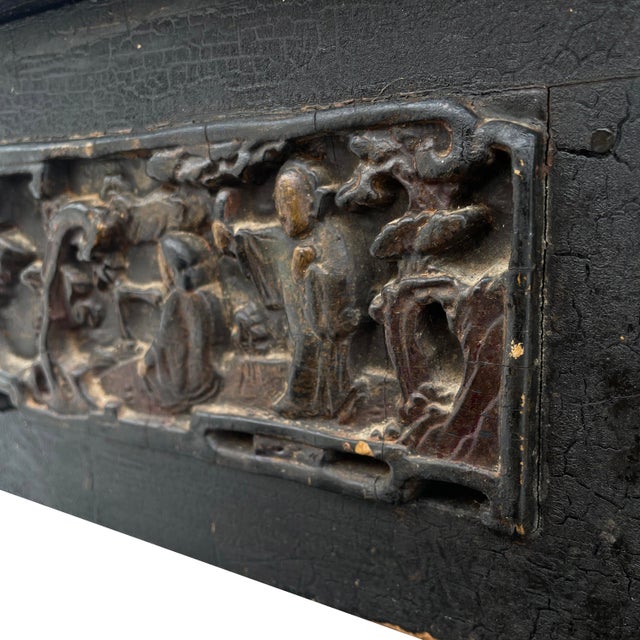 Wood 1800s Chinoiserie Side Table With Hand-Carved and Painted Scenes For Sale - Image 7 of 9