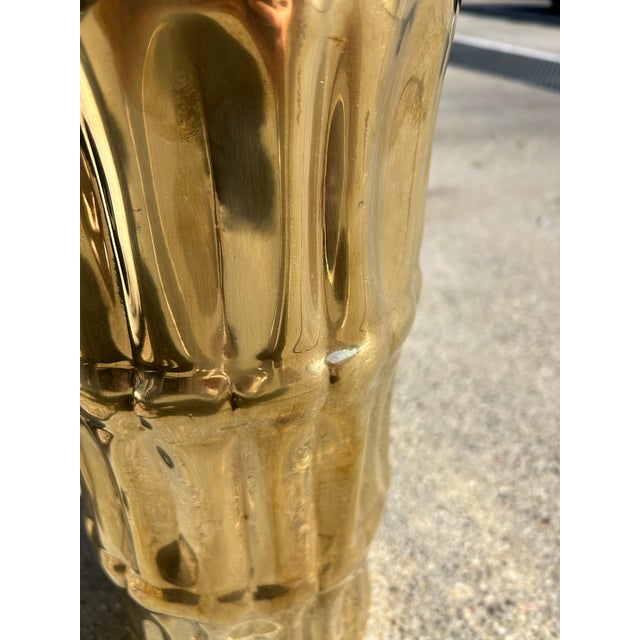 Metal Vintage Brass Umbrella Stand With Ring Handles For Sale - Image 7 of 9