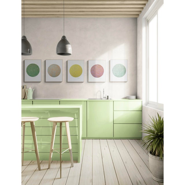 Contemporary Circle Swirls With Green Acrylic Painting For Sale - Image 3 of 5