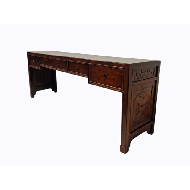 Early 19th Century 19th Century Chinese Elm 90" Long Writing Desk For Sale - Image 5 of 10