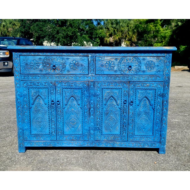 Blue Blue Wash Handmade Moroccan Berber‑Style Wooden Sideboard For Sale - Image 8 of 9
