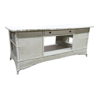 Antique Large Wicker Library Table For Sale