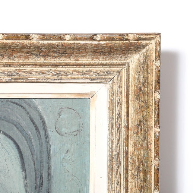 Sky Blue Mid-Century Modernist Abstract Cubist Portrait in Oil on Canvas Signed Augusti For Sale - Image 8 of 9
