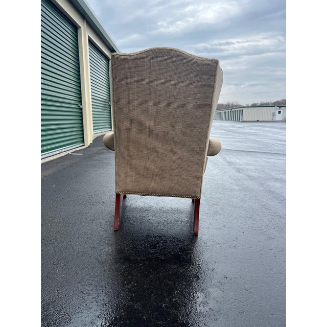 Plaid Wingback Armchair For Sale - Image 4 of 5