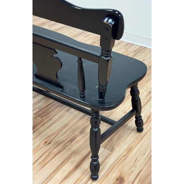 Vintage Early American Style Black Carved Wood Bench For Sale - Image 12 of 12