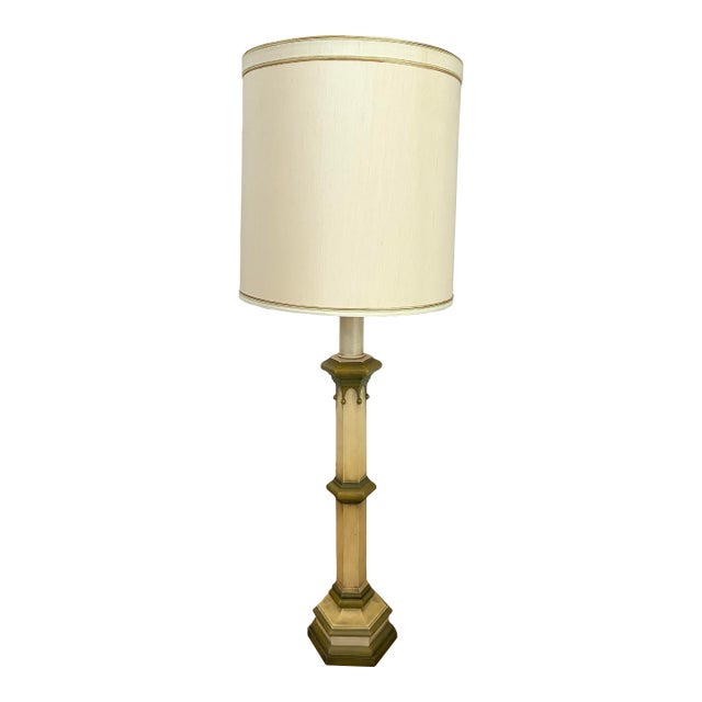 Vintage Neoclassical Column Floor Lamp With Original Shade For Sale