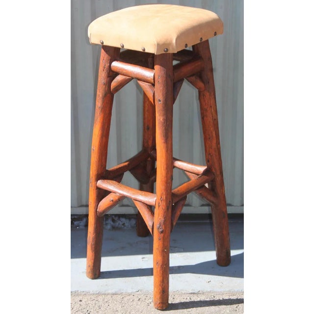 Early Old Hickory Bar Stools W/ Suede SeatsPair Chairish