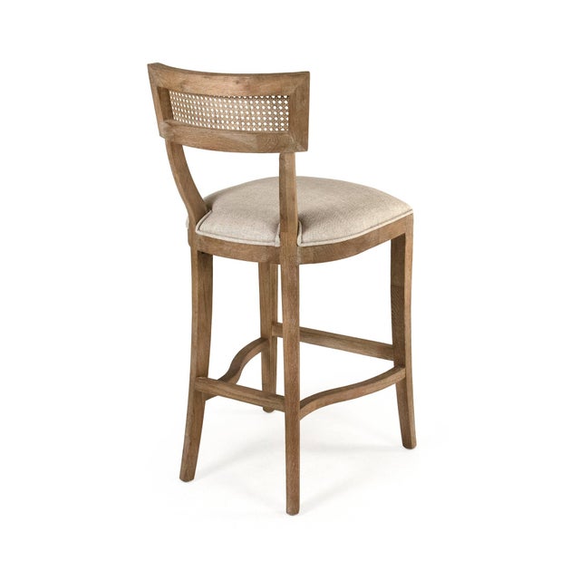 French Country Carvell Cane Back Bar Stool - Linen / Weathered Oak Frame For Sale - Image 3 of 4
