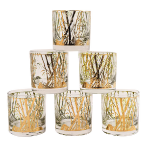 Vintage Gold Bamboo Whiskey Cocktail Glasses - Set of 6