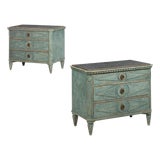 Pair of Swedish Gustavian Style Blue Painted Bedside Commodes Chests For Sale