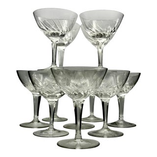 Antique Swirl Cut Crystal Champagne Coupes - Set of 12 For Sale
