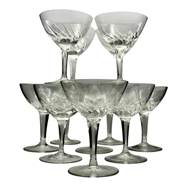Antique Swirl Cut Crystal Champagne Coupes - Set of 12 For Sale