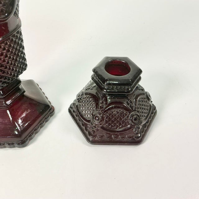 1970s 1970s Vintage Art Deco Depression Diamond Point Glass Centerpiece Candle Holders and Vase - Set of 3 For Sale - Image 5 of 12