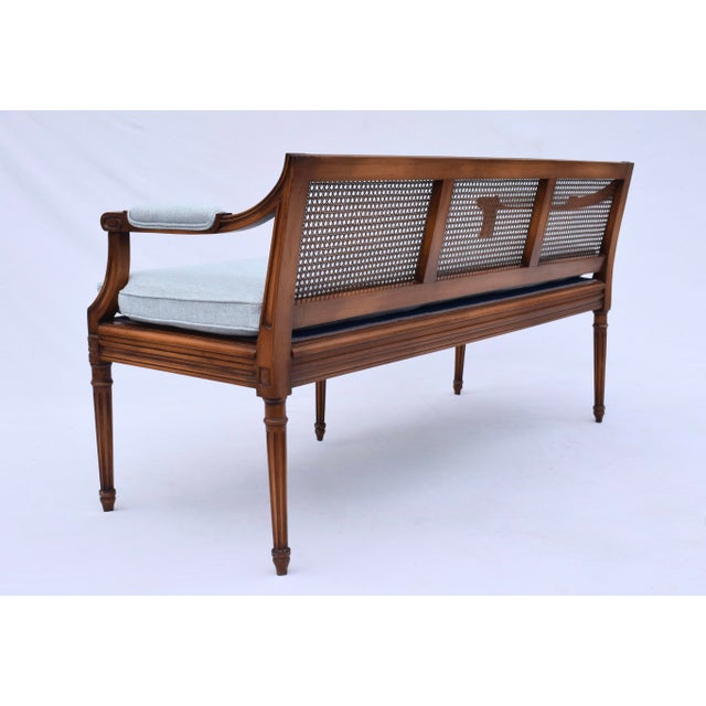 Baby Blue French Louis XVI Style Caned Settee For Sale - Image 8 of 13