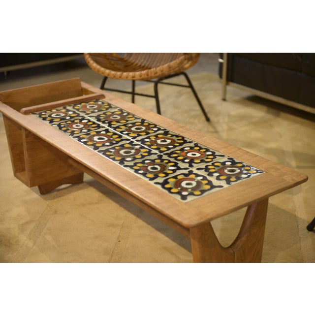 Guillerme et Chambron Coffee Table with Magazine Rack in Oak and Ceramic by Guillerme et Chambron for Votre Maison, 1950s For Sale - Image 4 of 12