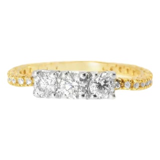 Late 20th Century 18K Pink Rose Gold 3 Stone Diamond Mesh Wedding Band Ring, Size 7 For Sale