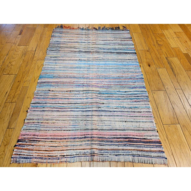 Moroccan Vintage Moroccan Boucherouite Shag Area Rug, Handwoven Wool, Stripe, 5' X 7' For Sale - Image 3 of 11