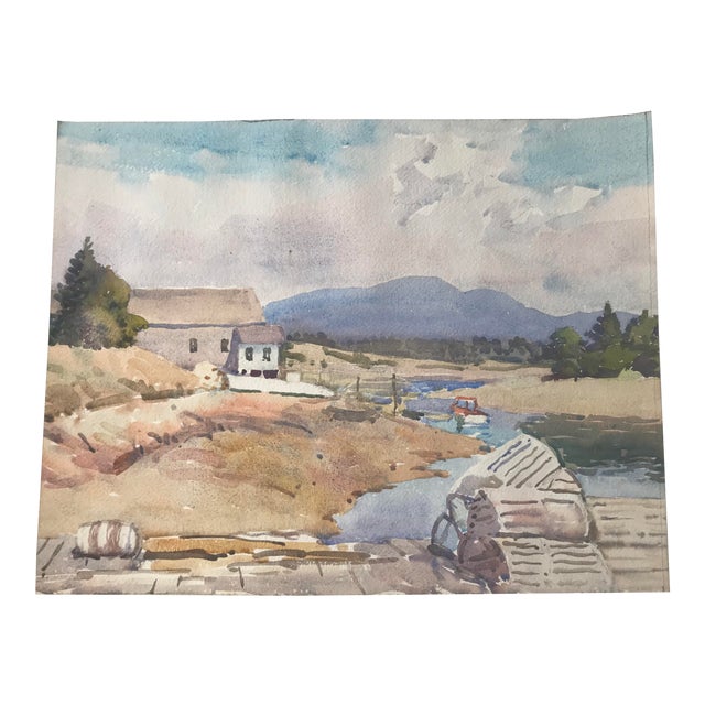 Charles H. Richert Lobster Boat With Traps in Maine Painting | Chairish