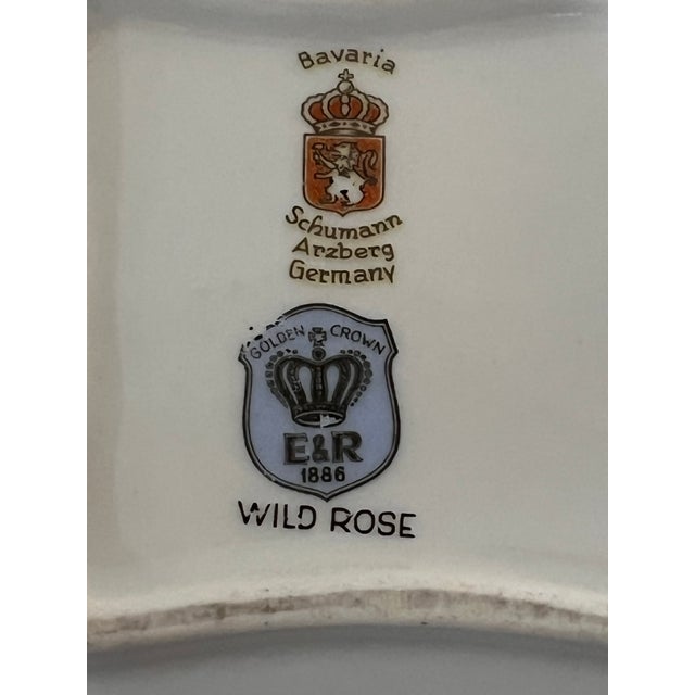Early 20th Century E & R Golden Crown Bavaria “Wild Rose” Porcelain Trinket Dish – 1940s German Gold Trim For Sale - Image 5 of 6