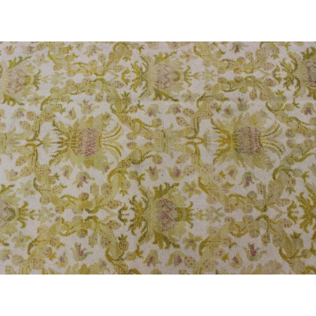 Textile Spanish Rug With Floral Design in Golden-Green, Acid Green and White For Sale - Image 7 of 9