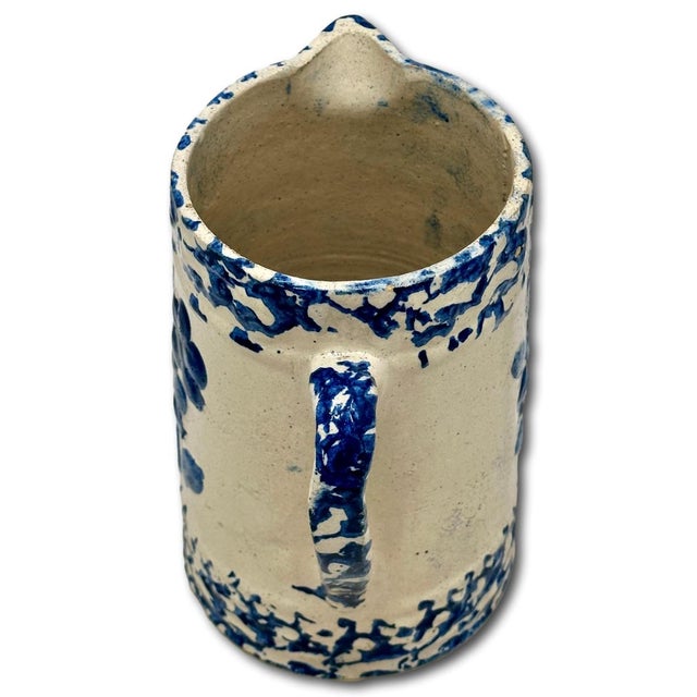 Unusual Antique American Blue Spongeware & Flower Decorated Stoneware Milk Pitcher Circa Late 19th Century For Sale - Image 11 of 18