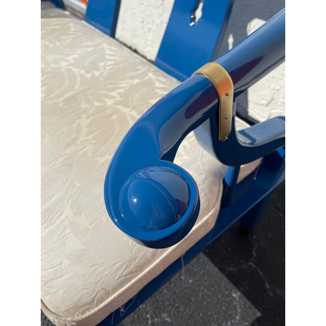 1970s High Gloss Patriot Blue Chinoiserie Settee – Newly Lacquered – 48” Wide For Sale - Image 9 of 11