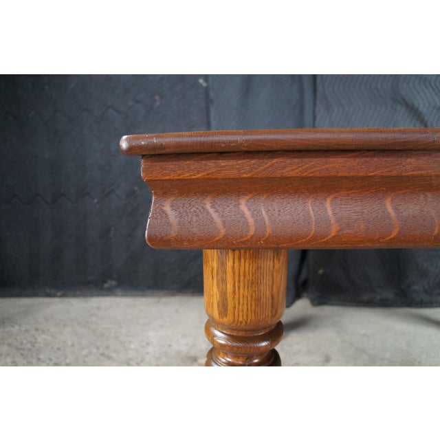 Antique American Arts & Crafts Quartersawn Oak Barley Twist Dining Table Extends For Sale - Image 9 of 18