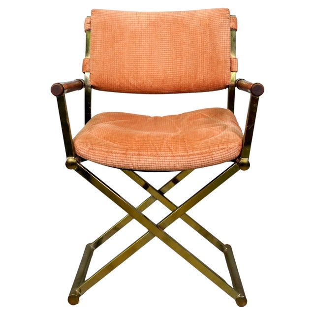 Pair of Milo Baughman Brass and Oak Directors Chairs For Sale - Image 9 of 12