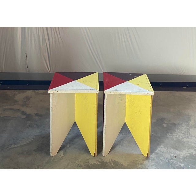 Whimsical Folk Art handmade side tables in a great, playful palette. Sturdy and bright, with a sophisticated and...