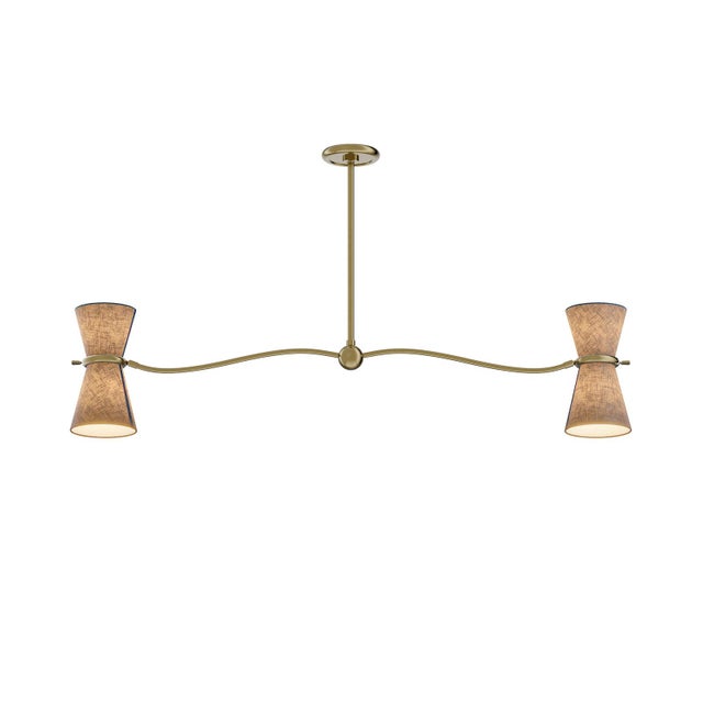 2020s Gable Linear Chandelier, Antique Brass with Storm Blue Shade For Sale - Image 5 of 9