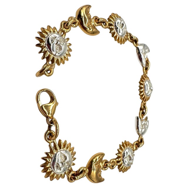 Metal Signed Sergio Bustamante Sterling & Vermeil Sun & Moon Link Bracelet, 1990s For Sale - Image 7 of 18